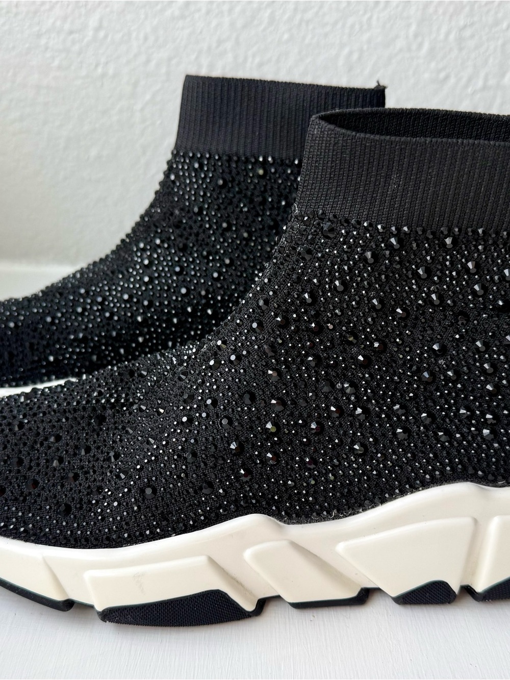 Steve Madden Overtime Black Crystal Knit Slip-On Sneakers